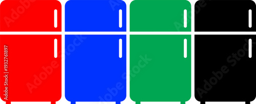Refrigerator icons set in red blue green and black colors flat vector illustration appliance kitchen