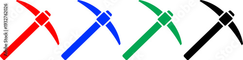 Set of pickaxe icons in multiple colors for mining excavating and heavy duty manual construction work