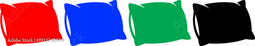 Set of four colorful pillow icons in different shades red, blue, green, and black transparent background