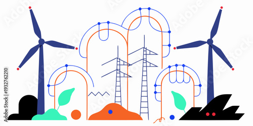 Illustration of renewable energy sources and their environmental benefits.