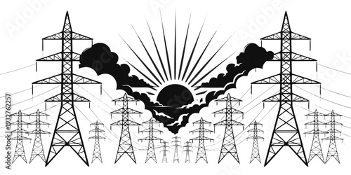 A flock of birds flying over a field of wind turbines on a cloudy day