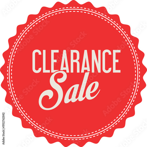 A red clearance sale sticker on a white background