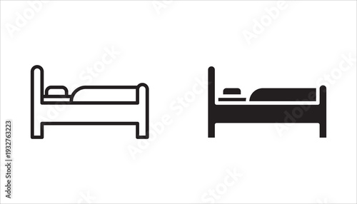 Mattress set icon. Soft latex foam symbol with body shape memory. Mattress, foam, Editable bed vector set.