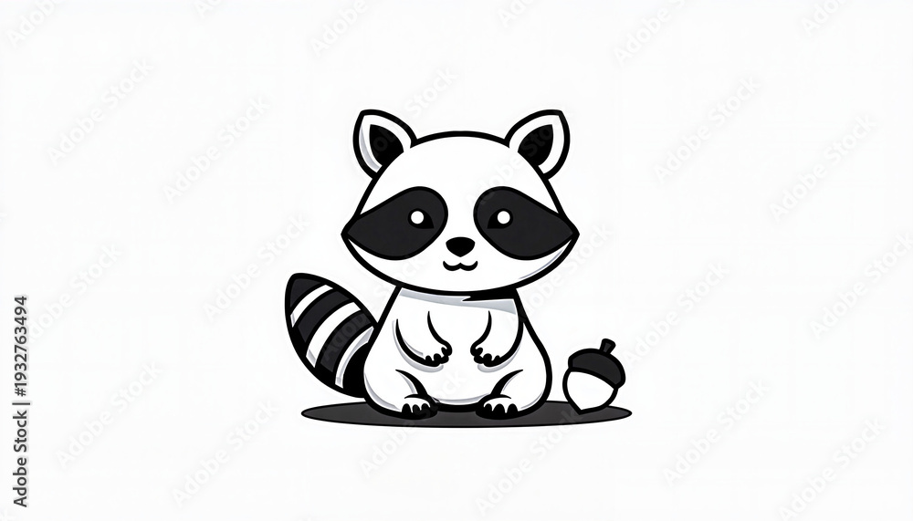 Fototapeta premium Cute raccoon sitting with an acorn on white background 