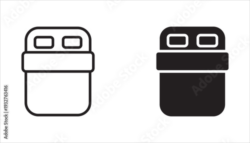 Mattress set icon. Soft latex foam symbol with body shape memory. Mattress, foam, Editable bed vector set.