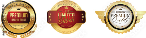 Three premium quality seals with gold and red designs