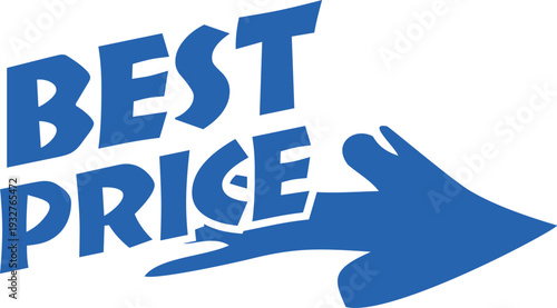 Best price logo with blue lettering and a hand