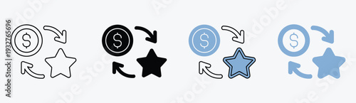 Exchange icon set multiple style collection, including flat, line, and colored icons, perfect for finance, business, currency conversion