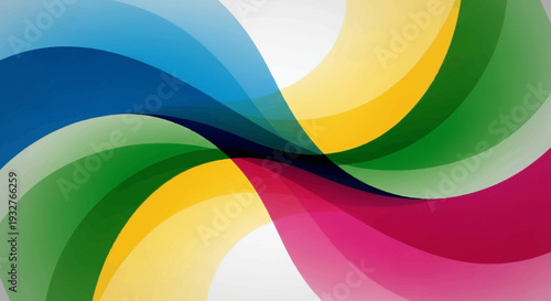 Vibrant abstract colorful swirling shapes on white background.