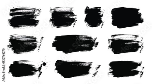 Collection of black brush strokes on white background for artistic design elements