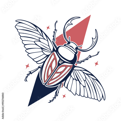 Vector illustration of a beetle insect with red and blue design elements