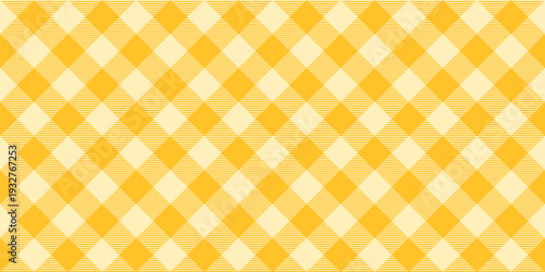 Simple diagonal yellow buffalo check seamless vector pattern for fabric designs for kitchen and restaurant products and backgrounds, tablecloth textiles