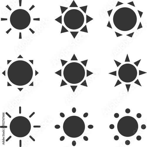 太陽のシンプルなシルエットのアイコン　ベクターの太陽のイラスト