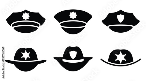 Police and sheriff hat icons silhouette set
