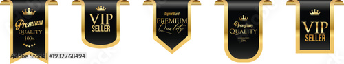 A row of black and gold vip banners on a white background