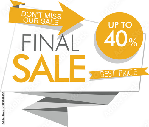 A large yellow and white sale sign with a big discount