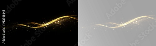 Panel kuchenny z motywem Golden swirl abstract glowing dynamic light trails luxury sparkle shine particle overlay stardust gold dust png 