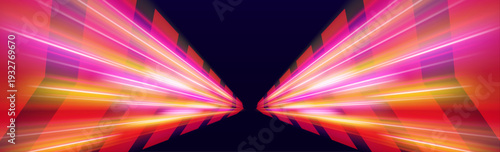 Rainbow speed trail twists dynamically across the scene, leaving glowing curved paths with fine spark particles. vector