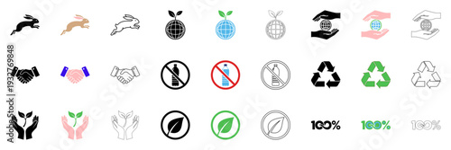 Sustainability and environmental ecology icon set with nature symbols