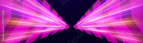 Rainbow glowing racing streak twists smoothly, leaving soft luminous trails and subtle spark particles. Futuristic high-speed accent. vector