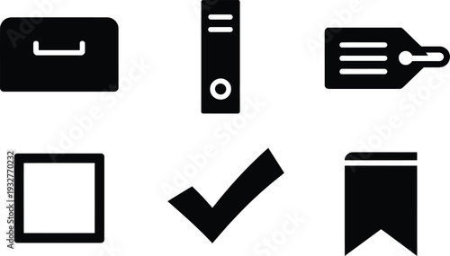 Folder document binder tag checkbox checkmark and ribbon icon set file ring binder