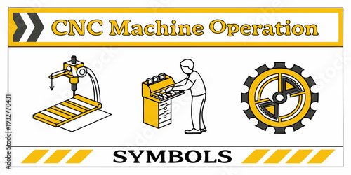 Cnc machine operation symbols for industrial manufacturing and engineering processes