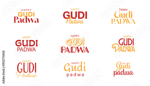 happy gudi padwa creative typography set. vector illustration text style.