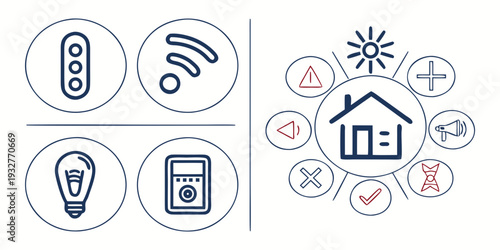 Icons representing smart home devices and their functionalities