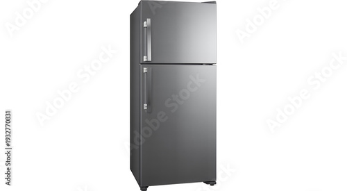 Stainless steel side by side refrigerator appliance isolated on a transparent background