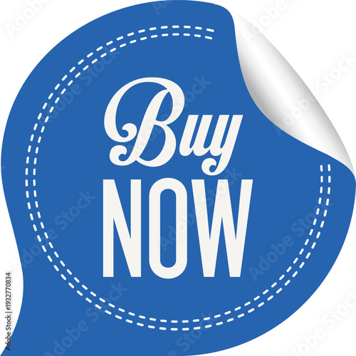 Blue sticker with white buy now text