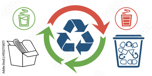 Illustration of the recycling process with arrows and symbols