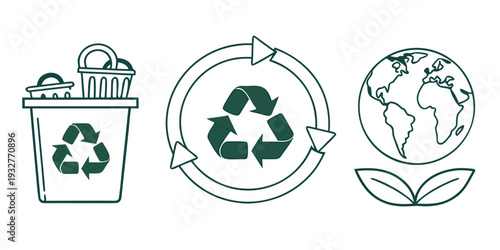 Recycling and sustainability symbols promoting environmental awareness and conservation