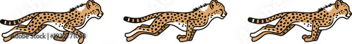 Cartoon cheetahs running in sequence, illustrating motion and speed on a white background