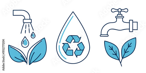 Conservation icons depicting water usage and recycling for environmental sustainability