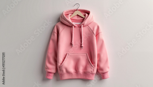 Pink hoodie on hanging display

