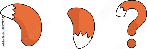 Cute cartoon fox tails and a question mark on a white background