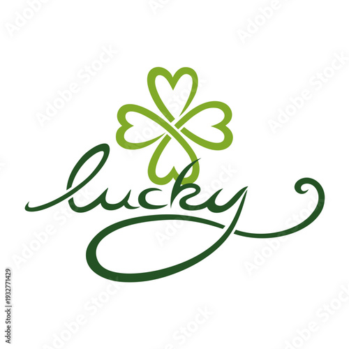 Lucky Schriftzug mit Kleeblatt aus Herzen als St Patricks Day Vektor Illustration
