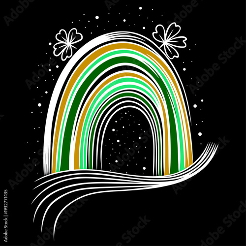 St Patricks Day Regenbogen mit Kleeblättern auf Schwarz Vektor