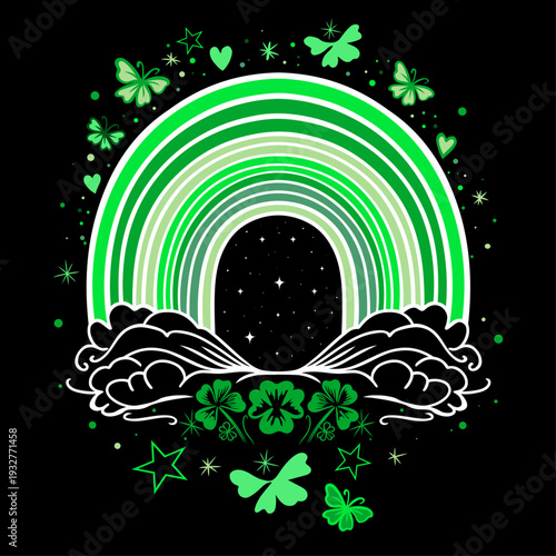 St Patricks Day Regenbogen mit Kleeblättern Nachtmotiv Vektor