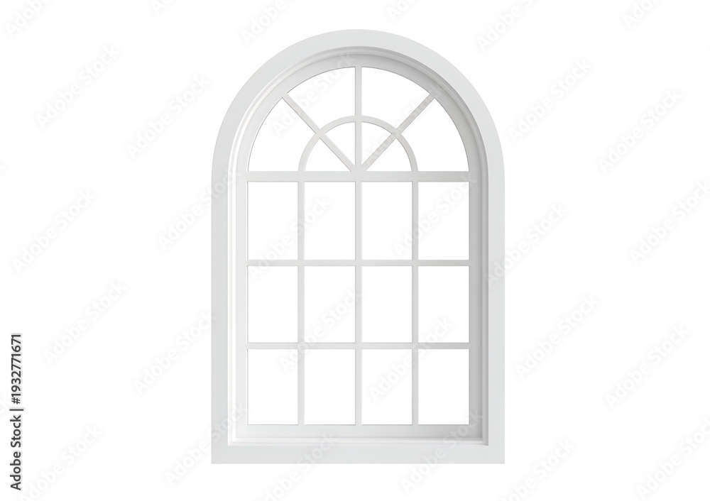 Fototapeta premium White arched window frame panes isolated on a transparent background