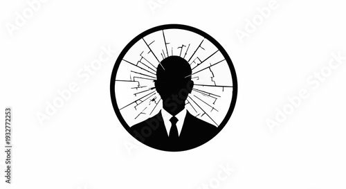 Silhouette of a person in a suit with a shattered mind graphic