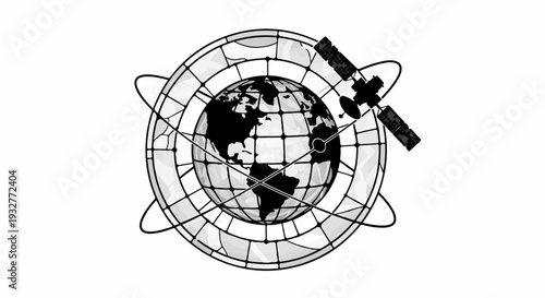Global communication network with orbiting satellite connecting the Earth
