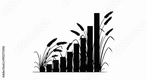 Growth graph visualized with rising stalks of grass, symbolizing progress and development.