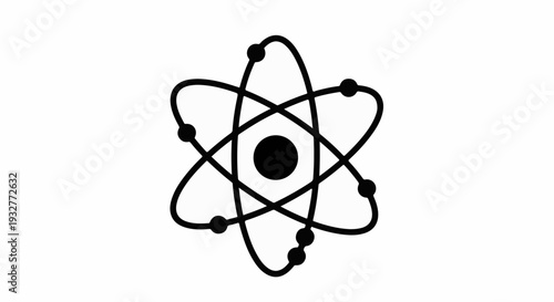 Stylized atom symbol representing science and discovery with orbiting electrons.