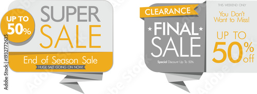 Sale signs with discounts up to fifty percent off