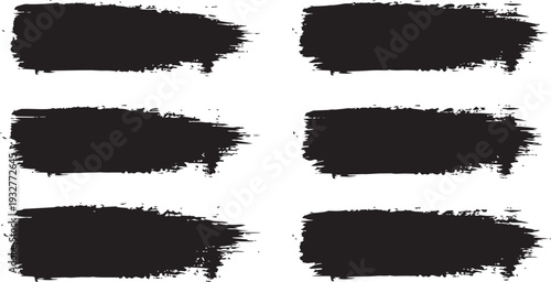 Set of thick black grunge ink brush strokes. Vector paint text banners and rectangular background texture collection.