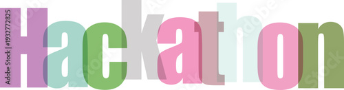 Hackathon Text with Overlapping Colorful Letters on White Background