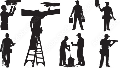 Set of Isolated Vector Silhouettes of Construction and Maintenance Workers isolated PNG with Transparent Background