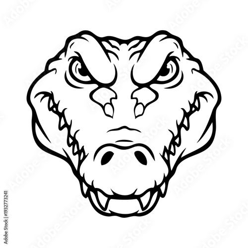 Dibujo sencillo con líneas de la cabeza de un cocodrilo enojado