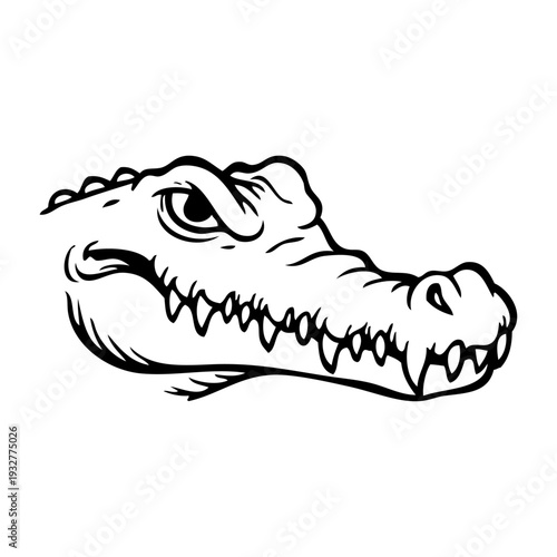 Dibujo sencillo con líneas de la cabeza de un cocodrilo enojado